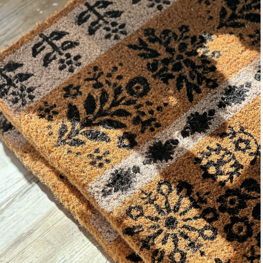 Limpiapiés de fibra de coco Boho Negro y Blanco - 60 × 90 cm