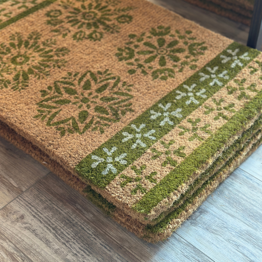 Limpiapiés de fibra de coco Boho Verde - 60 × 90 cm