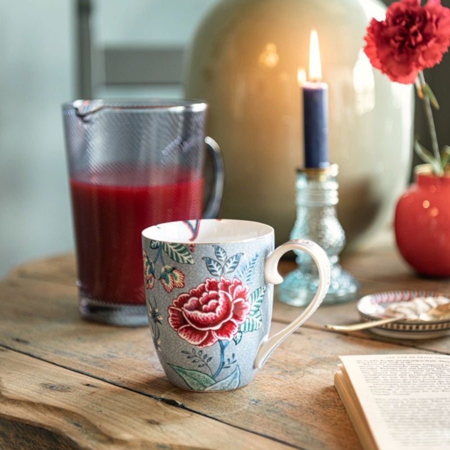 Set de 2 Tazas grandes Festival de Flores celeste oscuro 350 ml