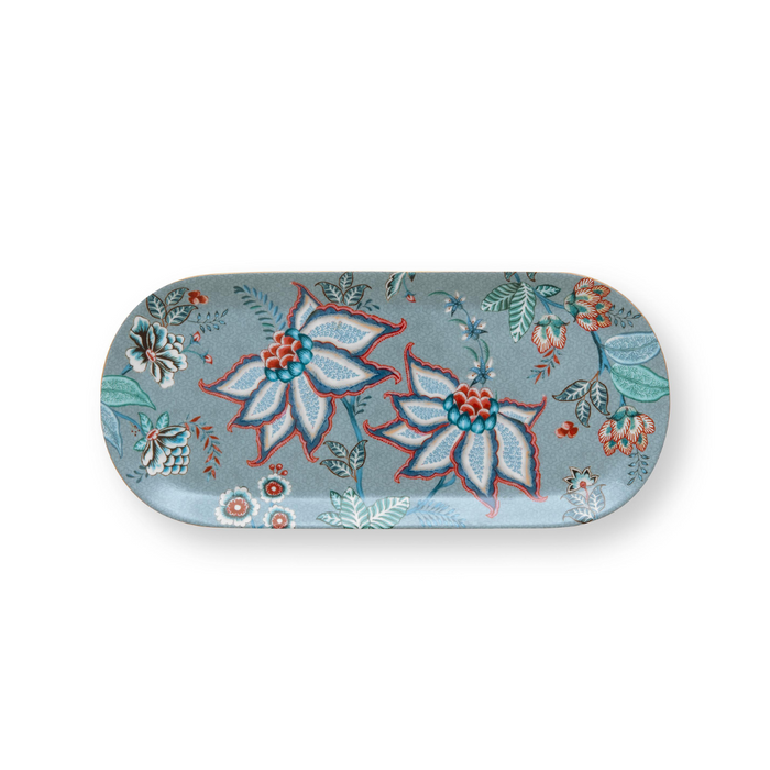 Bandeja para Torta Rectangular Festival de Flores Celeste 33,3 × 15,5 cm