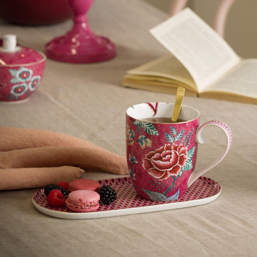 Bandeja para Torta Rectangular Festival de Flores rosado oscuro 33,3 × 15,5 cm
