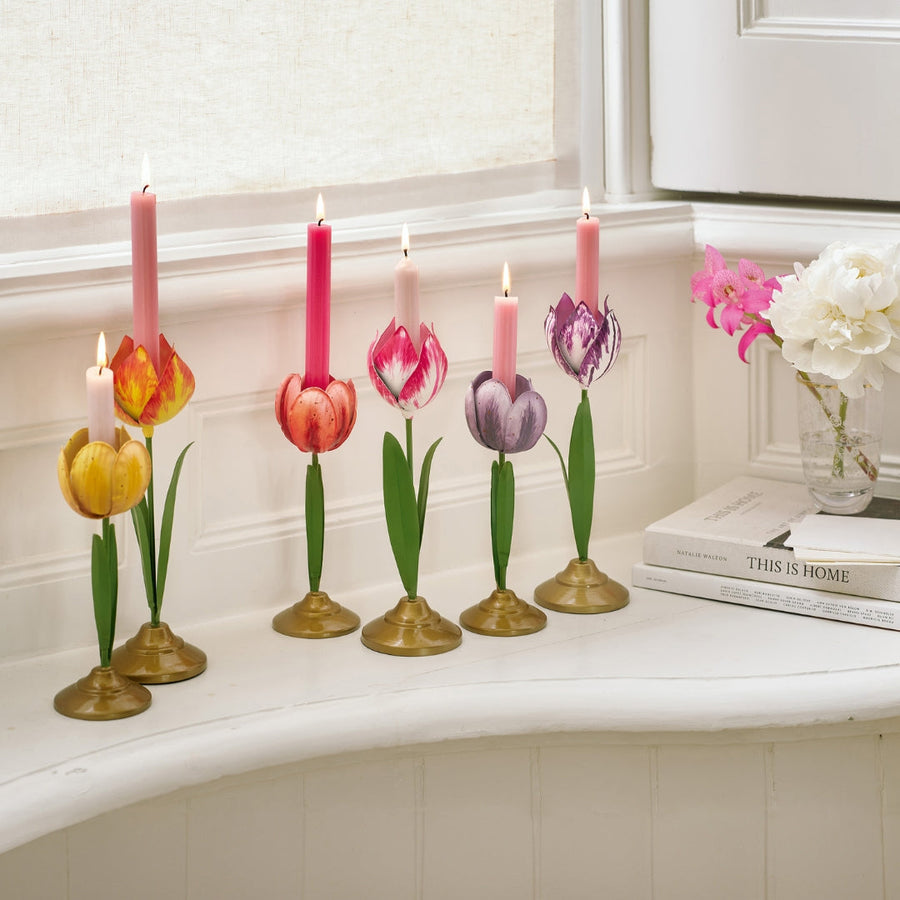 Set de 2 Tulip Portavelas Metal Lila