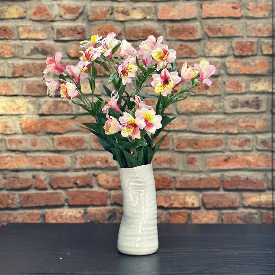 Flor de seda Astromelia Blanca con Rosado 75 cm