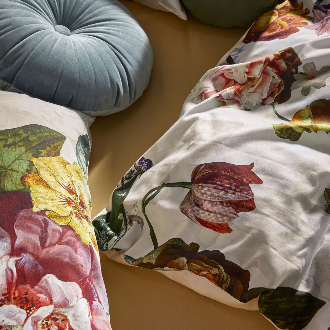 Funda de plumón de algodón + 2 fundas 50x70 modelo Fleur Duvet cover color Ecru