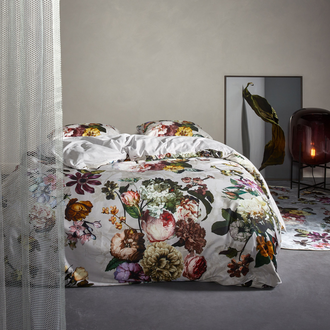Funda de plumón de algodón + 2 fundas 50x70 modelo Fleur Duvet cover color Ecru