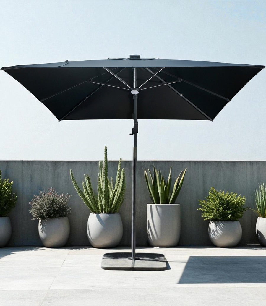 Quitasol Oslo 3×3 Negro LED – con Cruceta