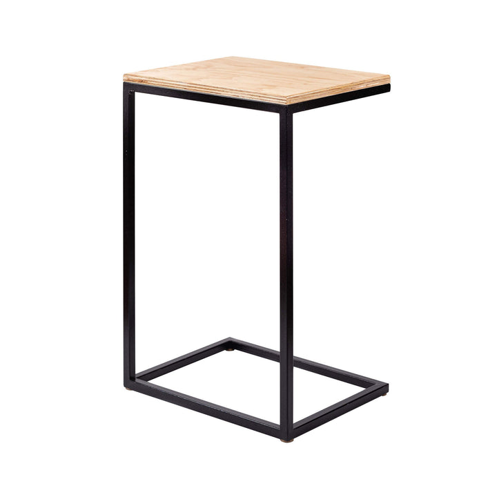mesa lateral blanca de madera con diseño industrial